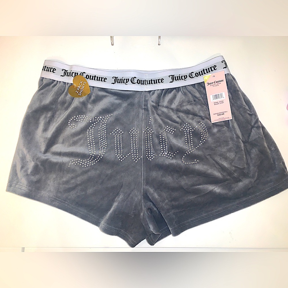 Juicy Couture Embellished Bling Logo Velour Shorts Loungewear Sleepwear New